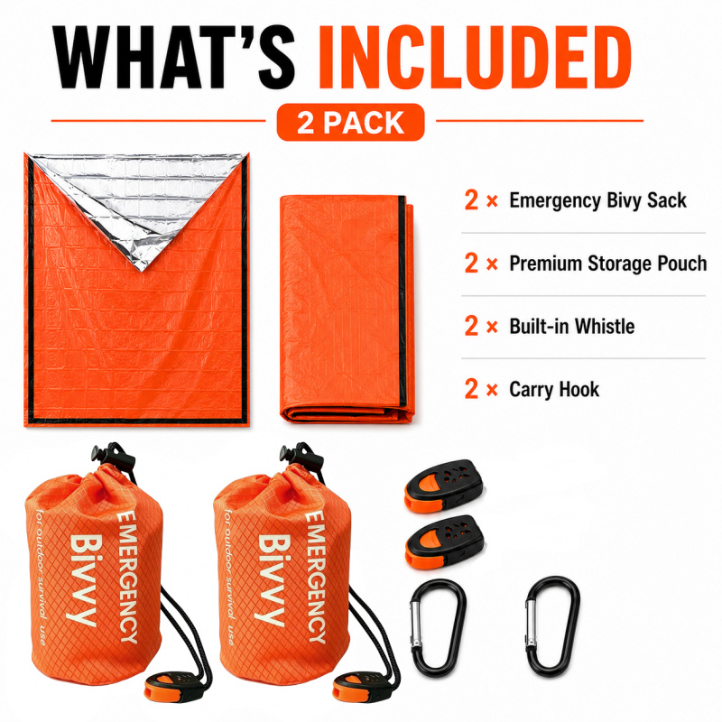 2팩 비상용 침낭, 프리미엄 파우치, 호루라기 및 휴대 - Bivy Bag Emergency 리뷰 및 가격